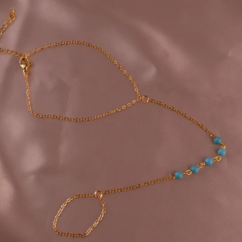 SS-12177- Natural Stone Gold Chain - Hand Chain