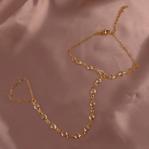 SS-12178 - Crystal Diamonds Gold - Hand Chain