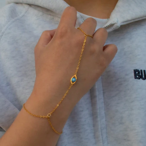 SS-12183 - One Evil Eye Gold - Hand Chain