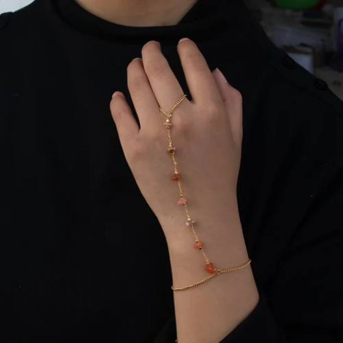 SS-12188 - Natural Stone Gold - Hand Chain Style 2