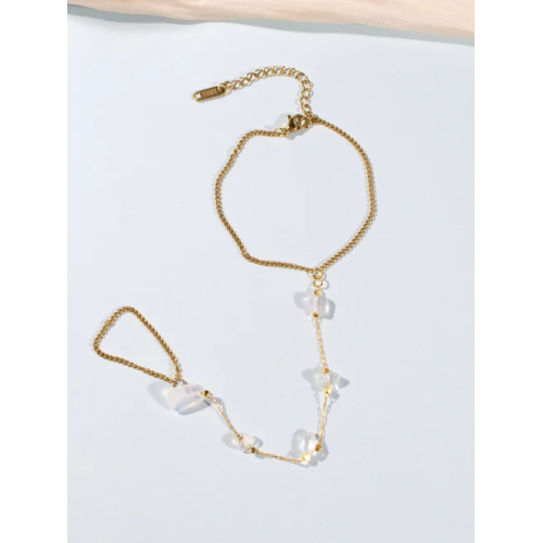 SS-12189 - White Natural Stone Gold - Hand Chain