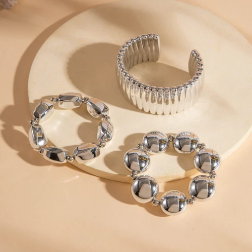 UNI-10163-3 - Premium Silver Foiled Bangle - Bracelet Set Of 3