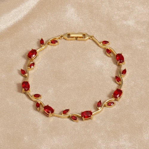 UNI-12206 - Viral Tulip Red Diamonds Gold - Bracelet