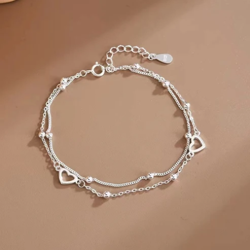 UNI-12367 - Silver Heart Double Layered - Bracelet Style 2