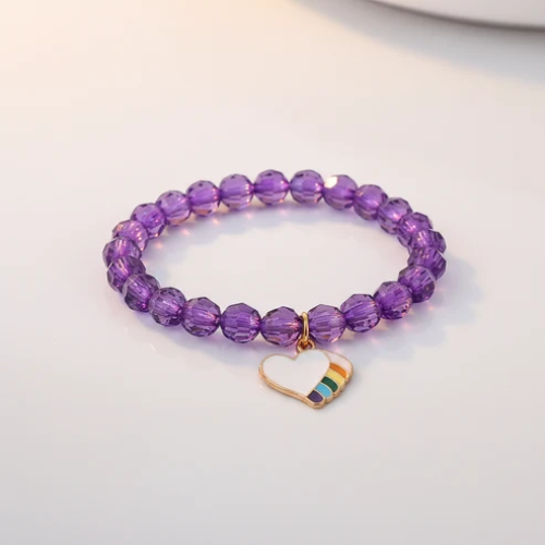 UNI-12450 - Rainbow Heart Purple Beads - Bracelet