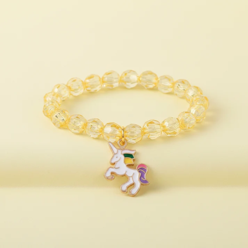 UNI-12451 - Rainbow Hair Unicorn Yellow Beads - Bracelet