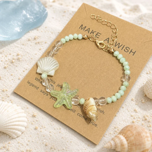 UNI-12465 - Green Crystal Star Fish & Vintage Beads - Bracelet
