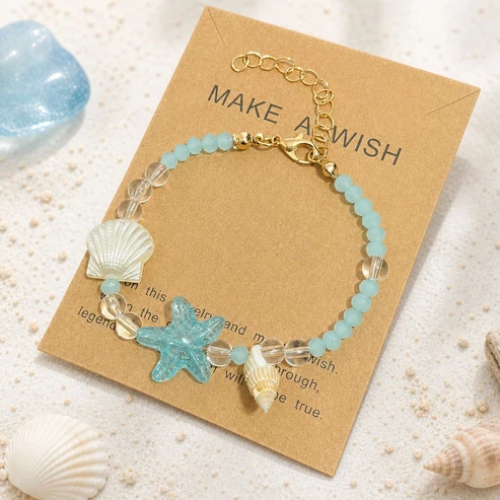 UNI-12466 - Blue Crystal Star Fish & Vintage Beads - Bracelet