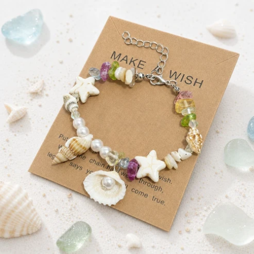 UNI-12468 - Pearl Shell & Star Fish Natural Stone - Bracelet Style 2