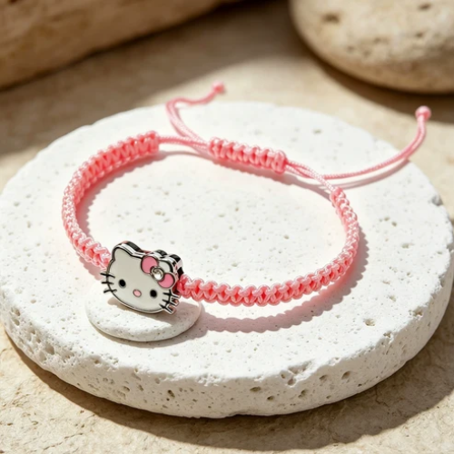 UNI-12477 - Neon Pink Hello Kitty Charm Braided- Bracelet