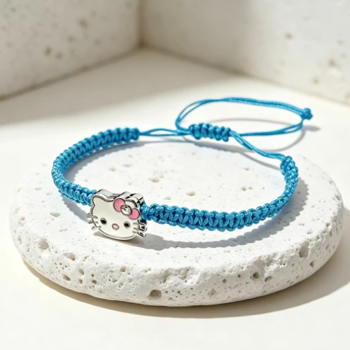 UNI-12478 - Neon Blue Hello Kitty Charm Braided- Bracelet