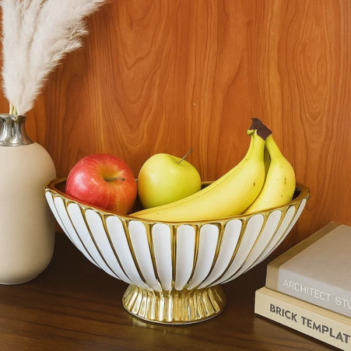 Glossy Ceramic White Decorative Centerpiece