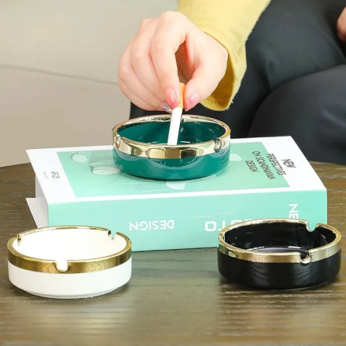 Premium Ceramic Ashtray with Gold Rim