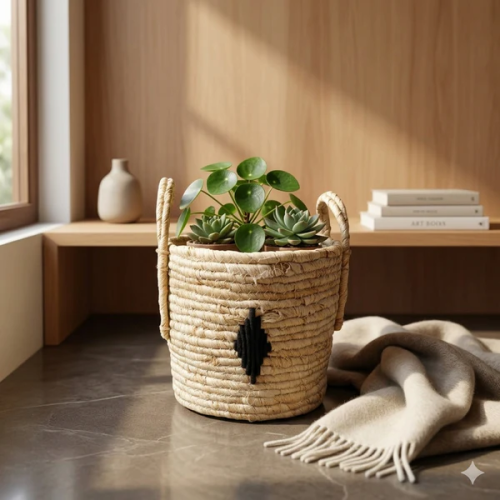 Boho Pattern Woven Storage Basket with Handles
