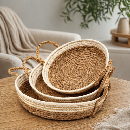 Handwoven Serving Tray with Handles