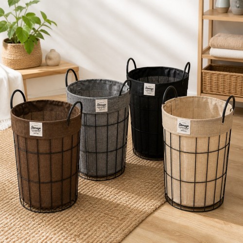 Metal Wire Storage Basket with Fabric Lining