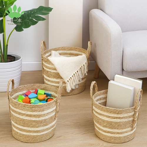 Striped Seagrass Storage Basket