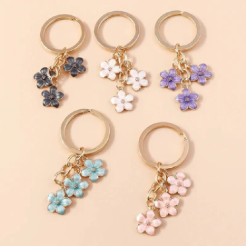 Handmade Floral Charm Keychain with Gold-Tone Ring