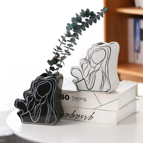Abstract Line Art Face Ceramic Vase