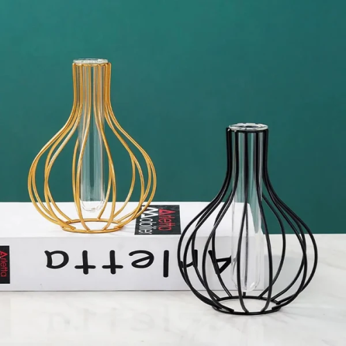 Bulb-Shaped Metal Cage Vase
