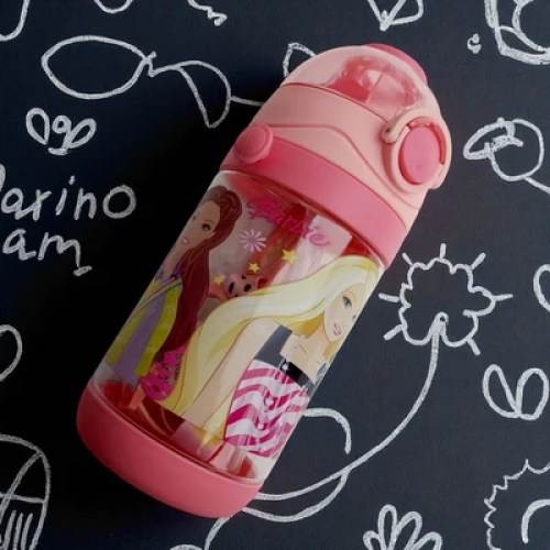 Barbie Kids Plastic Water Bottle with Pop-Up Lid (450ml)