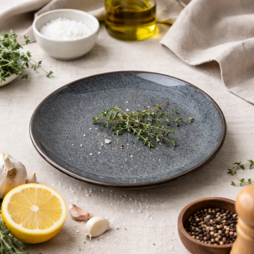Charcoal Grey Glazed Ceramic Dinner Plate (10 inch)