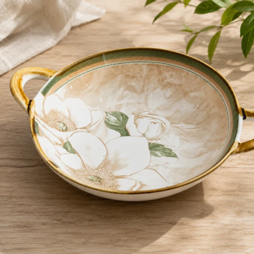 Floral Ceramic Serving Bowl with Handles (500ml)