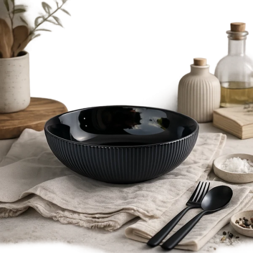 Large Ribbed Ceramic Salad Bowl