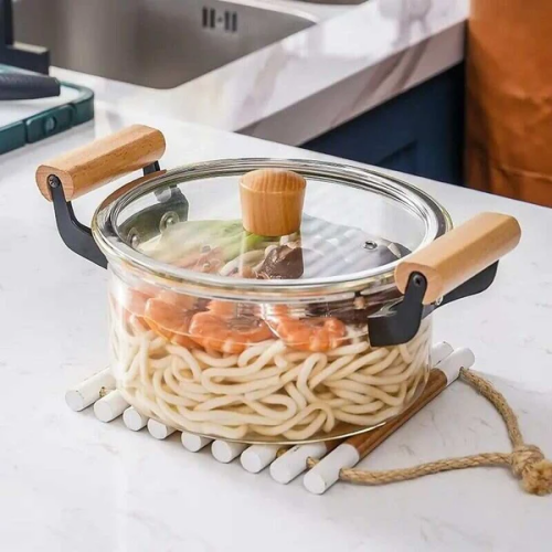 Transparent Glass Stew Pot with Wooden Handles Style 3.5L (3200ml)