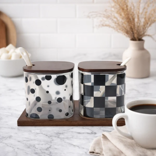 Polka Dot & Checkered Design Seasoning Jars (2pcs)