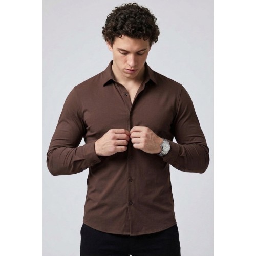 Prime Spandex Dress Shirt - Mocha Brown