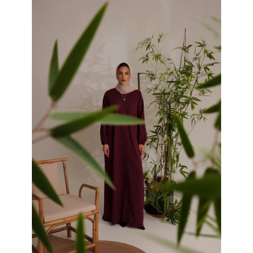 Relaxed Zip Maxi Abaya - Maroon