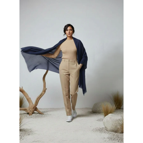Veloria Wool Shawl - Navy Blue