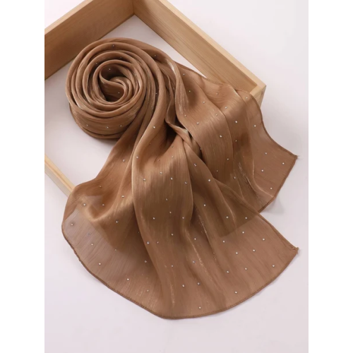 Verona Shimmer Organza Hijab - Tan Brown
